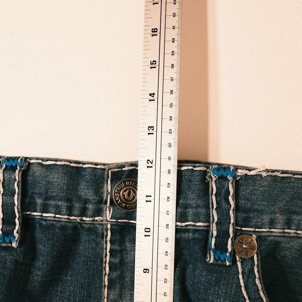 True Religion Ricky Super T Flap Jeans Men's Size 38 Black Denim White Stitch